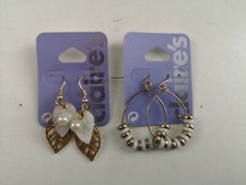 Claires Accessories Earrings - 2 Sets - Dangling Leaf and Beads