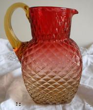 VICTORIAN RUBY AND AMBER GLASS HAND MADE LEMONADE JUG 21cm TALL
