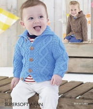 (25) Knitting Pattern - Baby Boys Aran Cardigans Shawl Collar/Hood 0-7 years