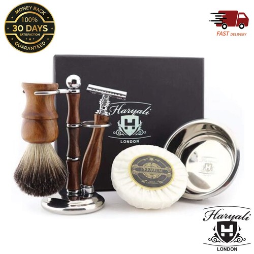 Wooden 5pc shaving kit with - wooden,