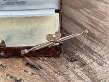 Vintage Tennis Racquet Bar Brooch Rose Gold Tone Metal Pin Sports Padel Gift