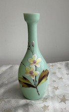 Pretty Vintage Pale Green Milk Glass Floral Hand Painted Single Stem Bud Vase
