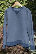 J.Crew Authentic Fleece Crewneck Sweatshirt Jumper in Blue with elbow patches L