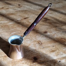Vintage  Copper Turkish Coffee Pot with Wooden Handle 