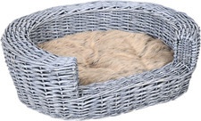 Wicker Pet Bed Willow Dog Cat Sofa Couch Puppy Basket with Cushion Grey 57L X 46