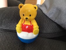 Vintage 1990 Shelcore Roly Poly Chime Bear Toy, 22cm High, Weighted Base