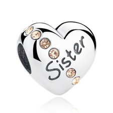 Sister Charm Bead Love Heart