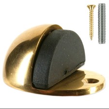 BRASS DOOR STOPPER 38mm Hooded Oval Floor Mounted Screw In Wall Bumper Buffer