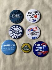 7x Vintage Pin Badge Car Memorabilia, Ford, Nissan, Lotus, On Show Almera Fiesta