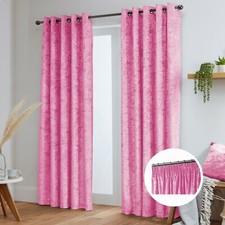 Crushed Velvet Curtains Pair Tape Top Fully Lined- Black - Silver - White