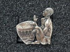 Vintage South Africa Candida Sterling Tribal Brooch Pin Drum Silver 925 African