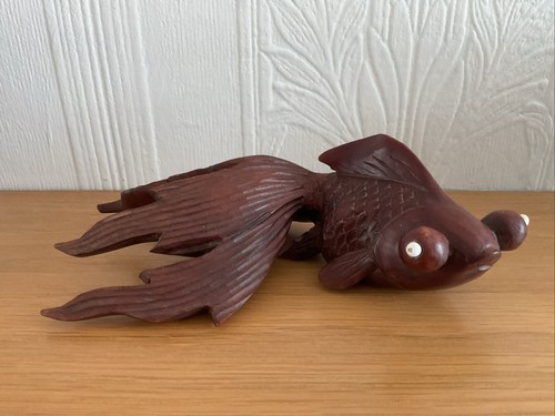 Vintage wood koi fish fantail - wood,