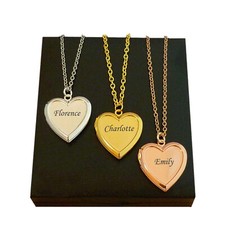 Name Necklace, Heart Locket, Engraved for Women or Girls, Silver, Rose, Gold