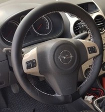 FOR VAUXHALL CORSA C 00-06 TRUE LEATHER STEERING WHEEL COVER WHITE DOUBLE STITCH