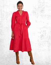 Ex WYSE Women’s Long Sleeve Cotton Cord Dress in Red Nina RRP£ 225