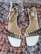 SERGIO ROSSI white  Crystal Rhinestone Embellished Ankle Strap Sandals Sz 39.5