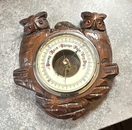 Carved wooden owl aneroid - wooden,