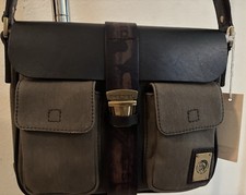 Diesel New Only The Brave Vintage Leather And Canvas Messenger Bag Green