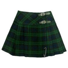 Scottish Women Mini Black Watch Tartan Kilt/Ladies Skirt 16' long Free Kilt pin