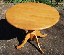 Solid Rubberwood Circular Double Drop-Leaf Pedestal Table Diameter 36ins