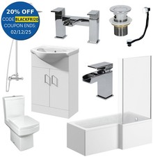 Complete Bathroom Suite L Shaped RH Bath Basin Vanity Unit Toilet Shower Taps