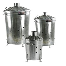 Galvanised Metal Incinerators Garden Waste Wood Fire Bin Burner 15L, 60L, 90L