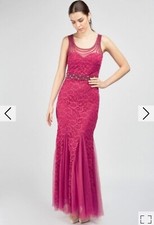 Fuchsia faux pearl trim maxi