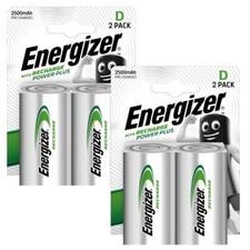 4 x Energizer D Size 2500 mAh Rechargeable Batteries NiMH LR20 HR20 DC1300 ACCU