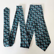 Van Heusen Mens 100% Silk Geometric Checker Necktie Blue Black Gray 58" L Tie