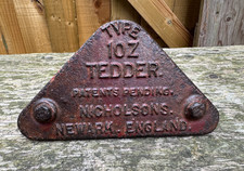 Vintage Agricultural Cast Iron Plaque Type 10Z Tedder NICHOLSONS NEWARK ENGLAND