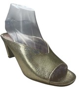 LEATHER Sandals M&S UK 4 Slip-on Gold MARKS SPENCER  textured open toe mid heel