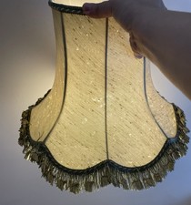 Vintage Lampshade Fringed Large green Fringe Floor Silk Scalloped Downton abbey