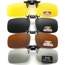 Clip On Flip-Up Sunglasses Lens Driving Anti-UV Night Vision Polarized Glasses