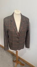 ZARA Houndstooth Hacking Blazer Wool Blend Jacket Size L Brown Button Up