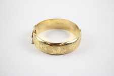 Rolled Gold Bangle Hinged Etched Foliate Mid-Century