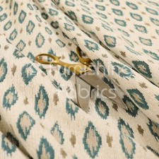 Ikat Small Motif Design Pattern Blue Colour Woven Jacquard Upholstery Fabrics 