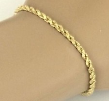 375 9ct Yellow Gold Rope Bracelet - Ladies - Vintage - 7.5"