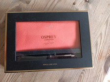 Osprey Slim Pencil Case/Wallet Grainy Leather in Orange + Pen BNIB Unused Gift 