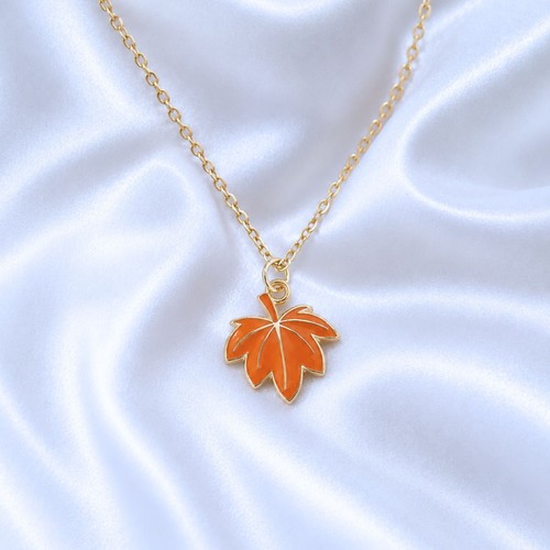 Gold autumn leaf necklace - gold,