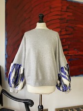ZARA Jumper Sweater Pullover With Faux Fur Balloon Sleeves Size S Oversized