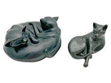 Artforum Yin & Yang Black Cat Sculpture Set J Pecorini Stone Look  | C58  G316