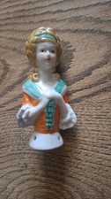 Antique Half Doll 7.5 cm Tall Porcelain Pin Doll Lady 2cm Base