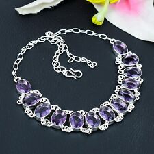 Purple Amethyst Gemstone Handmade Jewelry 925 Sterling Silver Women Necklace 18"