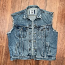 Mens Vintage Lee Frayed Sleeveless Denim Jacket Trucker Biker Vest Size L VGC