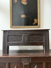 Antique 17th Century Carved Oak Transitional Coffer Nice Small Size