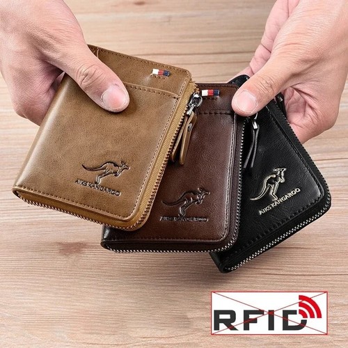 Mens leather wallet rfid - leather, safe