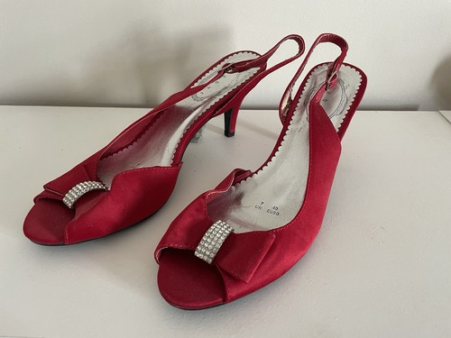 New red satin sling back - new, heels