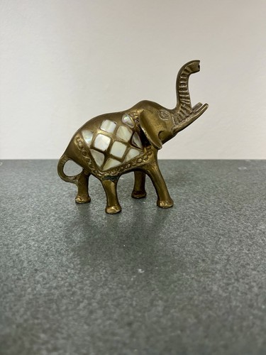 Brass elephant figurine inlaid - brass,