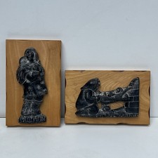 2 Vintage A Wolf Original  Baby Owl Soap Stone Carving Sculpture Figures Canada