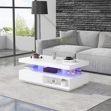 Coffee Table LED White High Gloss Sofa Side Table Living Room Centre Tea Table